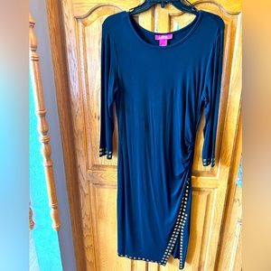 Catherine Malandrino Long Sleeve Mid Length Black Dress w/ Gold Studs Medium